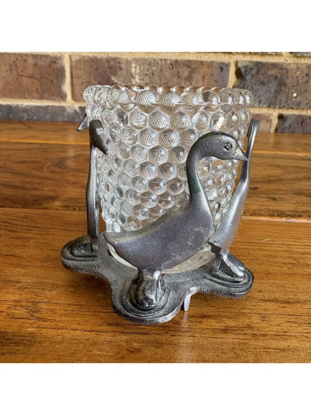 Metzke Pewter Geese Goose  Candle Votive Holder 1974 Cottagecore Home Decor